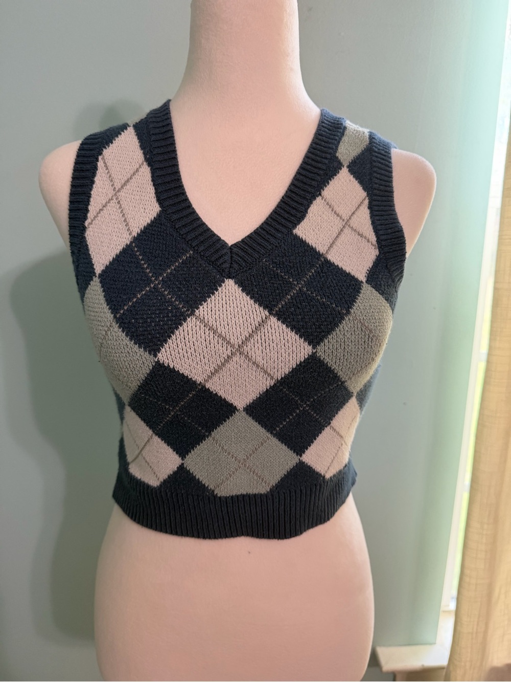 Hollister Y2k Cropped Argyle Sweater Vest V-Neck Preppy Size S